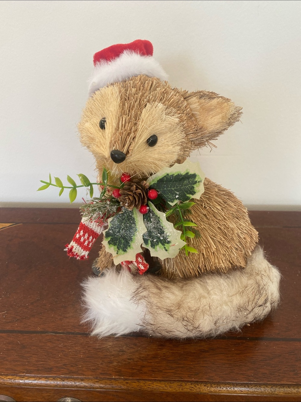World Market Christmas Sisal Fox Santa Hat Holiday Decor Animal